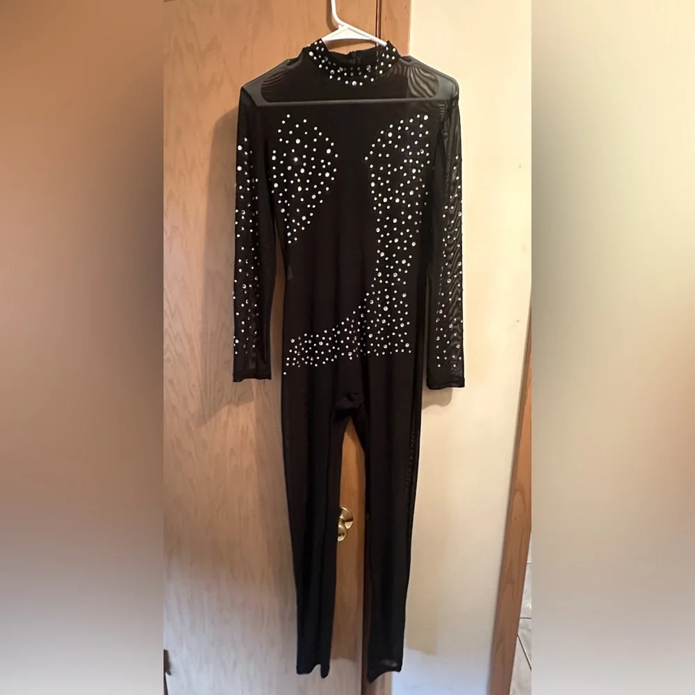Black Rhinestone Bodysuit - Picture 1 of 3